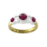 By Request 18ct Yellow Gold Ruby And Diamond 5 Stone Ring - Ring Size U
