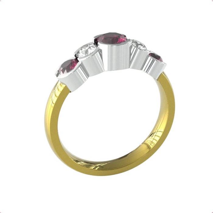 By Request 18ct Yellow Gold Ruby And Diamond 5 Stone Ring - Ring Size V