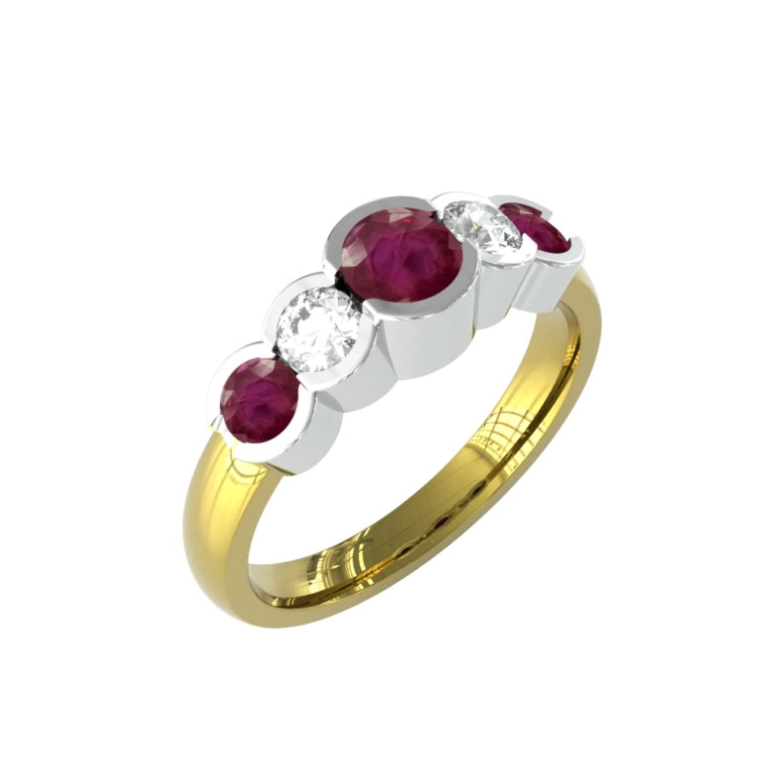 By Request 18ct Yellow Gold Ruby And Diamond 5 Stone Ring - Ring Size K By Request 18ct Yellow Gold Ruby And Diamond 5 Stone Ring - Ring Size K