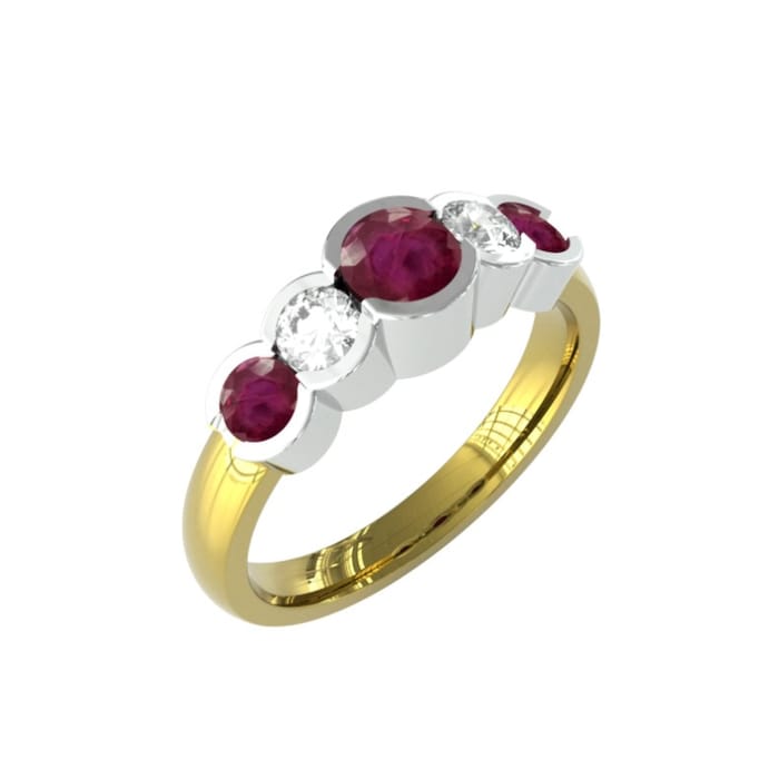 By Request 18ct Yellow Gold Ruby And Diamond 5 Stone Ring - Ring Size Y