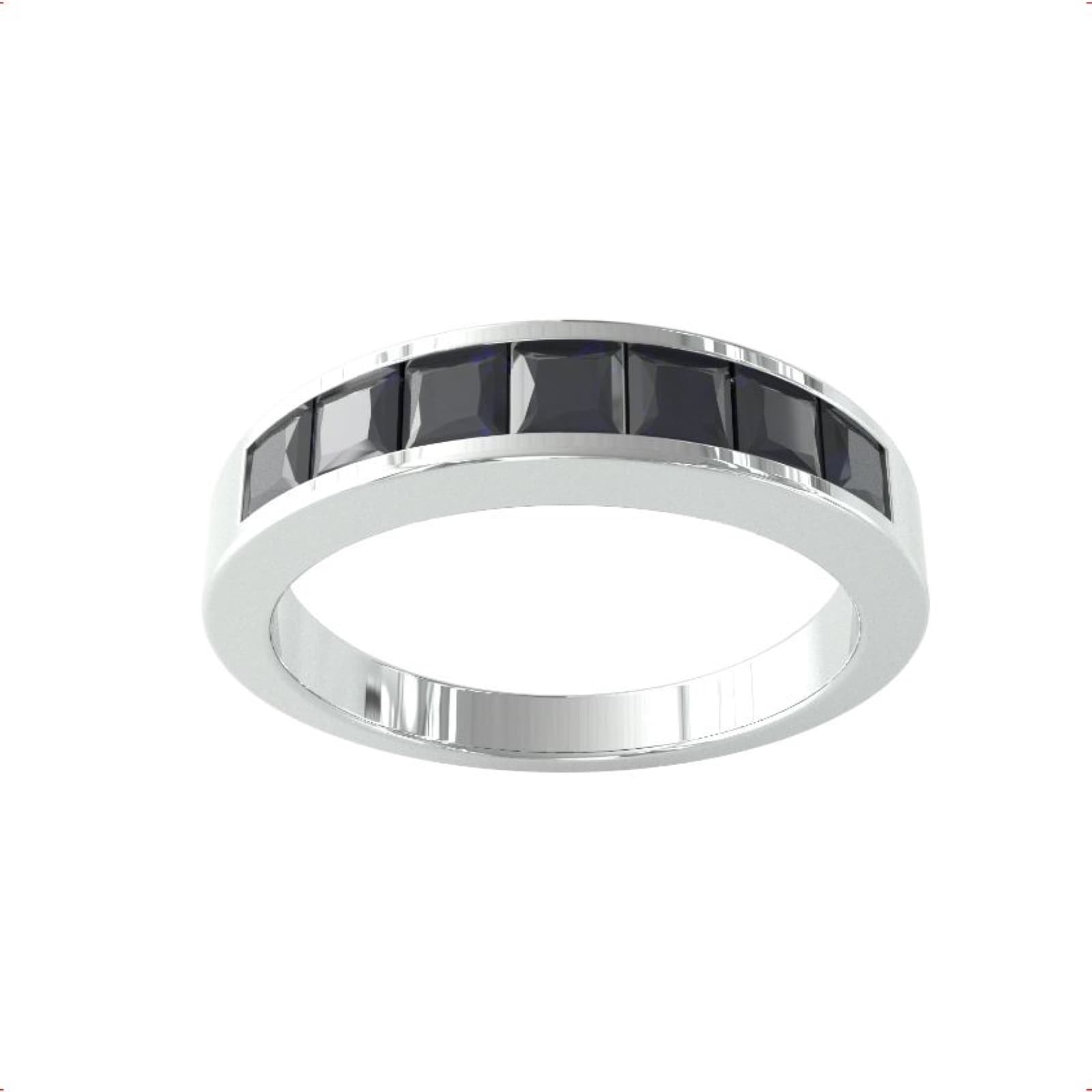 By Request 9ct White Gold 7 Stone Sapphire Channel Set Half Eternity Ring - Ring Size T By Request 9ct White Gold 7 Stone Sapphire Channel Set Half Eternity Ring - Ring Size T