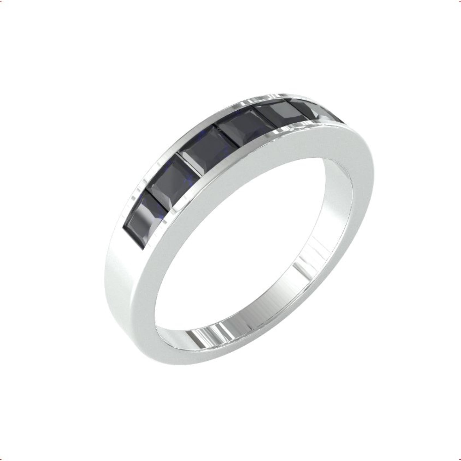 By Request 9ct White Gold 7 Stone Sapphire Channel Set Half Eternity Ring - Ring Size T By Request 9ct White Gold 7 Stone Sapphire Channel Set Half Eternity Ring - Ring Size T