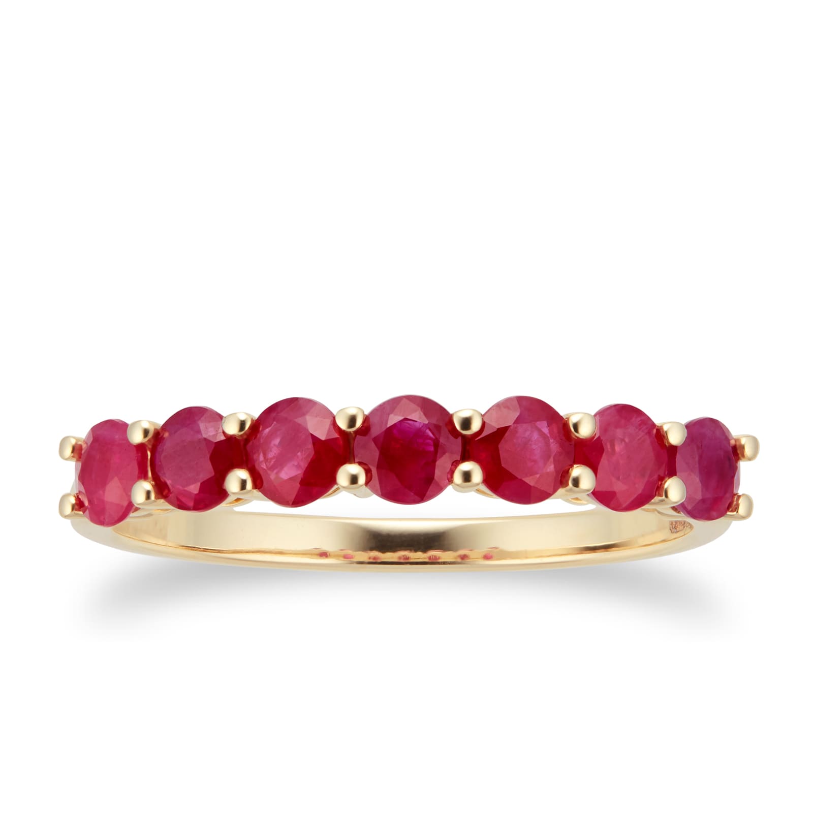 9ct Yellow Gold 7 Stone Ruby Half Eternity Ring - Ring Size H.5