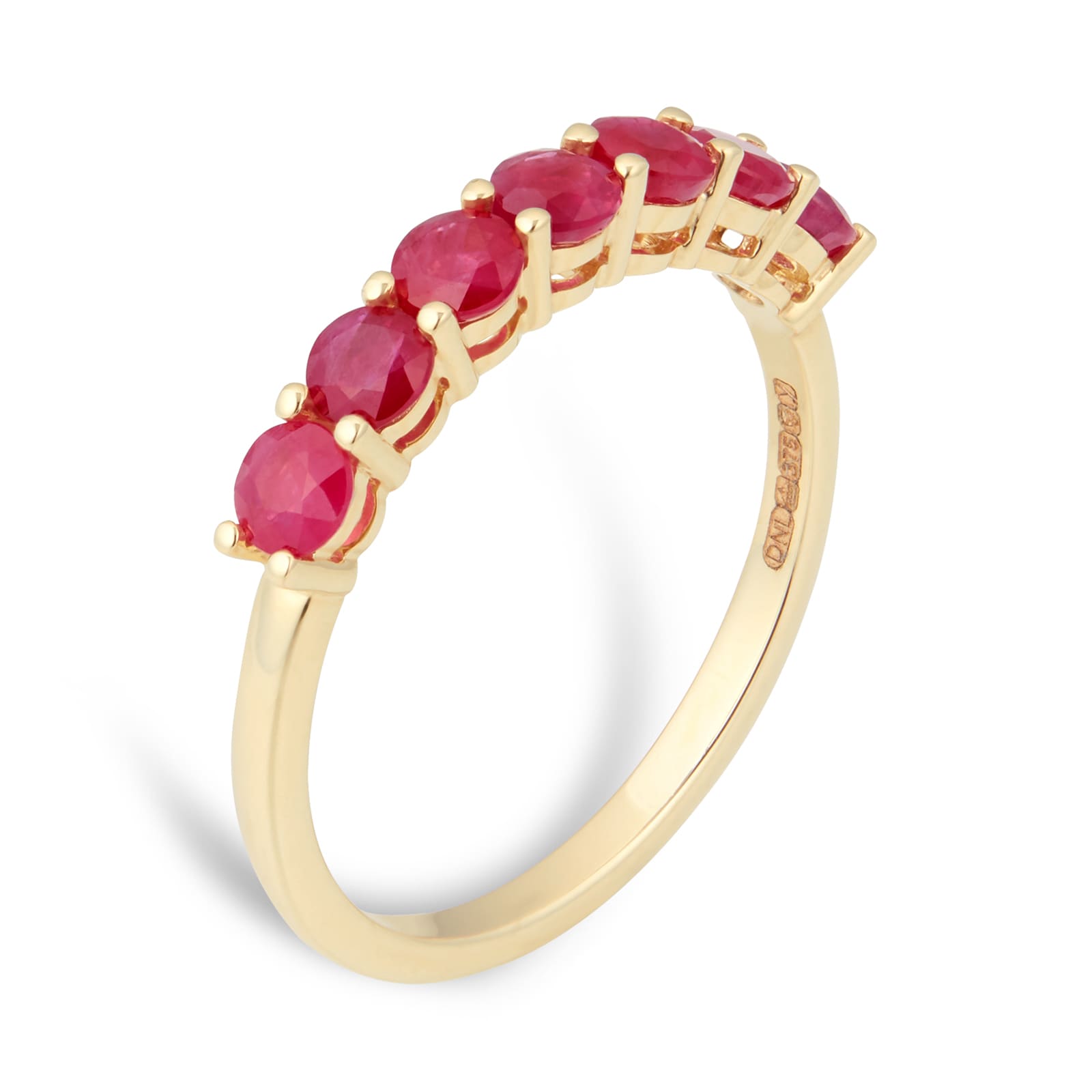By Request 9ct Yellow Gold 7 Stone Ruby Half Eternity Ring - Ring Size G By Request 9ct Yellow Gold 7 Stone Ruby Half Eternity Ring - Ring Size G