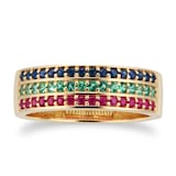By Request 9ct Yellow Gold Ruby Emerald & Sapphire Half Eternity Ring - Ring Size H.5