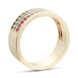 By Request 9ct Yellow Gold Ruby Emerald & Sapphire Half Eternity Ring - Ring Size L
