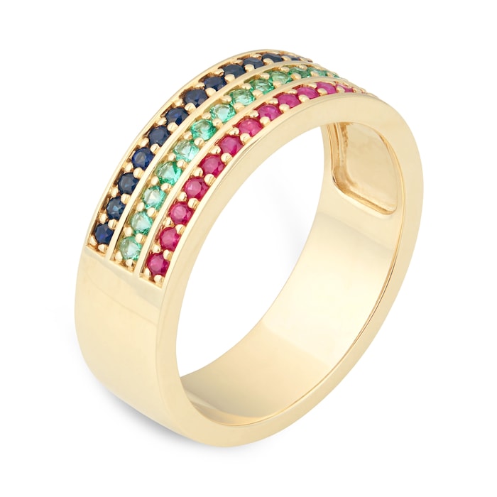 By Request 9ct Yellow Gold Ruby Emerald & Sapphire Half Eternity Ring - Ring Size S