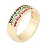 By Request 9ct Yellow Gold Ruby Emerald & Sapphire Half Eternity Ring - Ring Size M.5