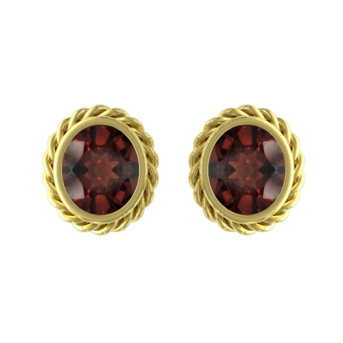 By Request 9ct Yellow Gold Garnet Rope Edge Earrings
