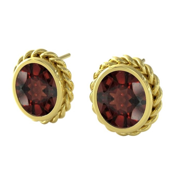 By Request 9ct Yellow Gold Garnet Rope Edge Earrings