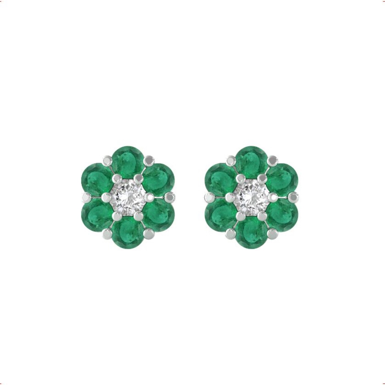 By Request 9ct White Gold Emerald & Diamond Cluster Earrings
