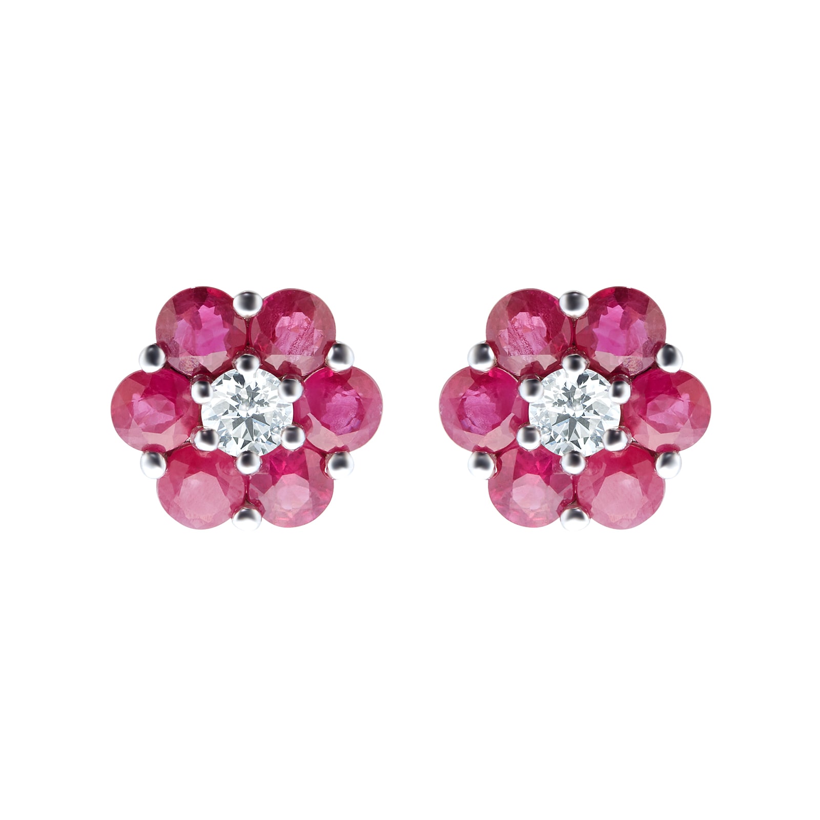 By Request 9ct Yellow Gold Ruby & Diamond Cluster Earrings