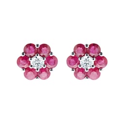 37893094 - 9ct Yellow Gold Ruby & Diamond Cluster Earrings