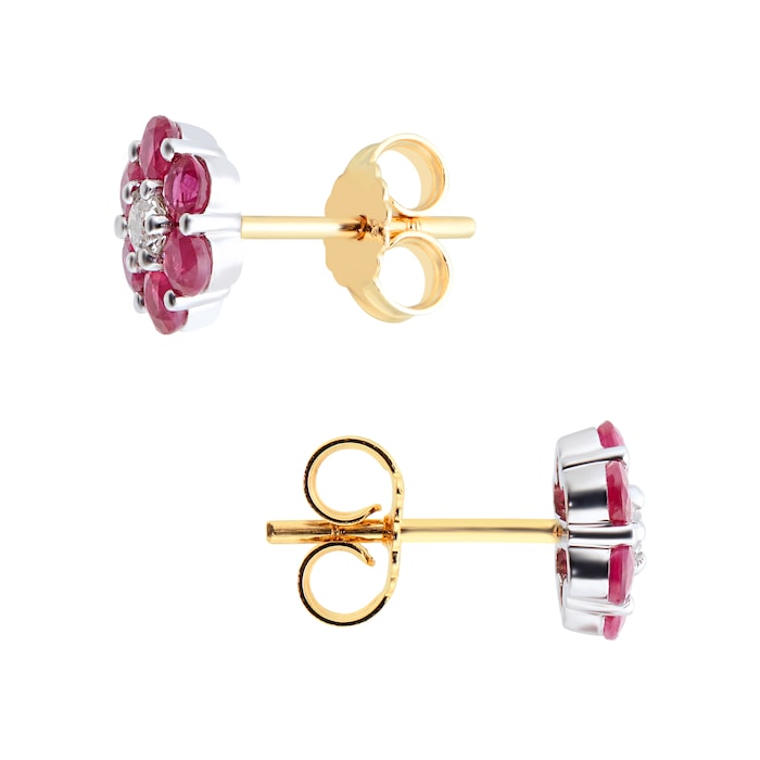 By Request 9ct Yellow Gold Ruby & Diamond Cluster Earrings
