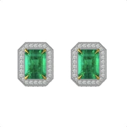 37893095 - 18ct White & Yellow Gold Emerald and Diamond Halo Earring