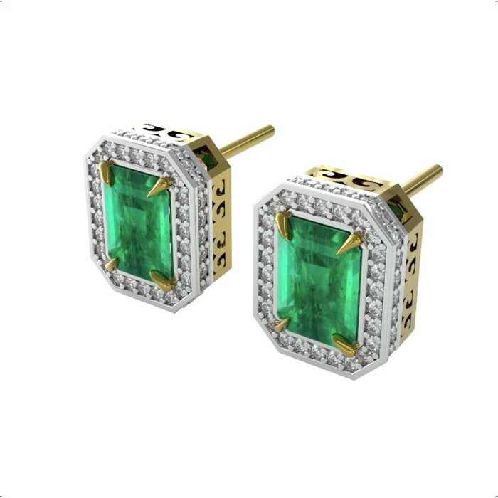 By Request 18ct Yellow and White Gold Emerald and Diamond Halo Earring