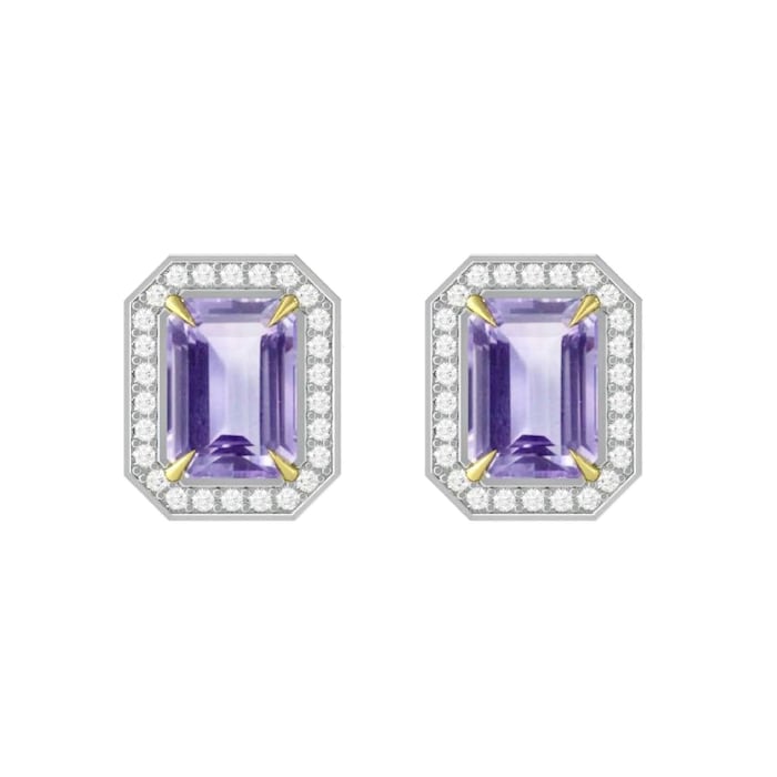 By Request 9ct Yellow and White Gold Amethyst and Diamond Halo Earring
