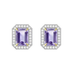 37893096 - 9ct Yellow and White Gold Amethyst and Diamond Halo Earring