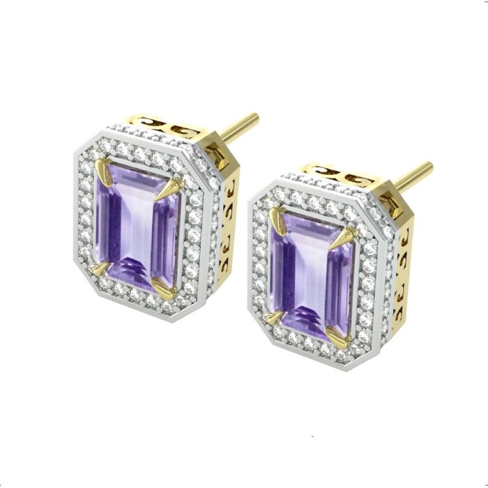 By Request 9ct Yellow and White Gold Amethyst and Diamond Halo Earring