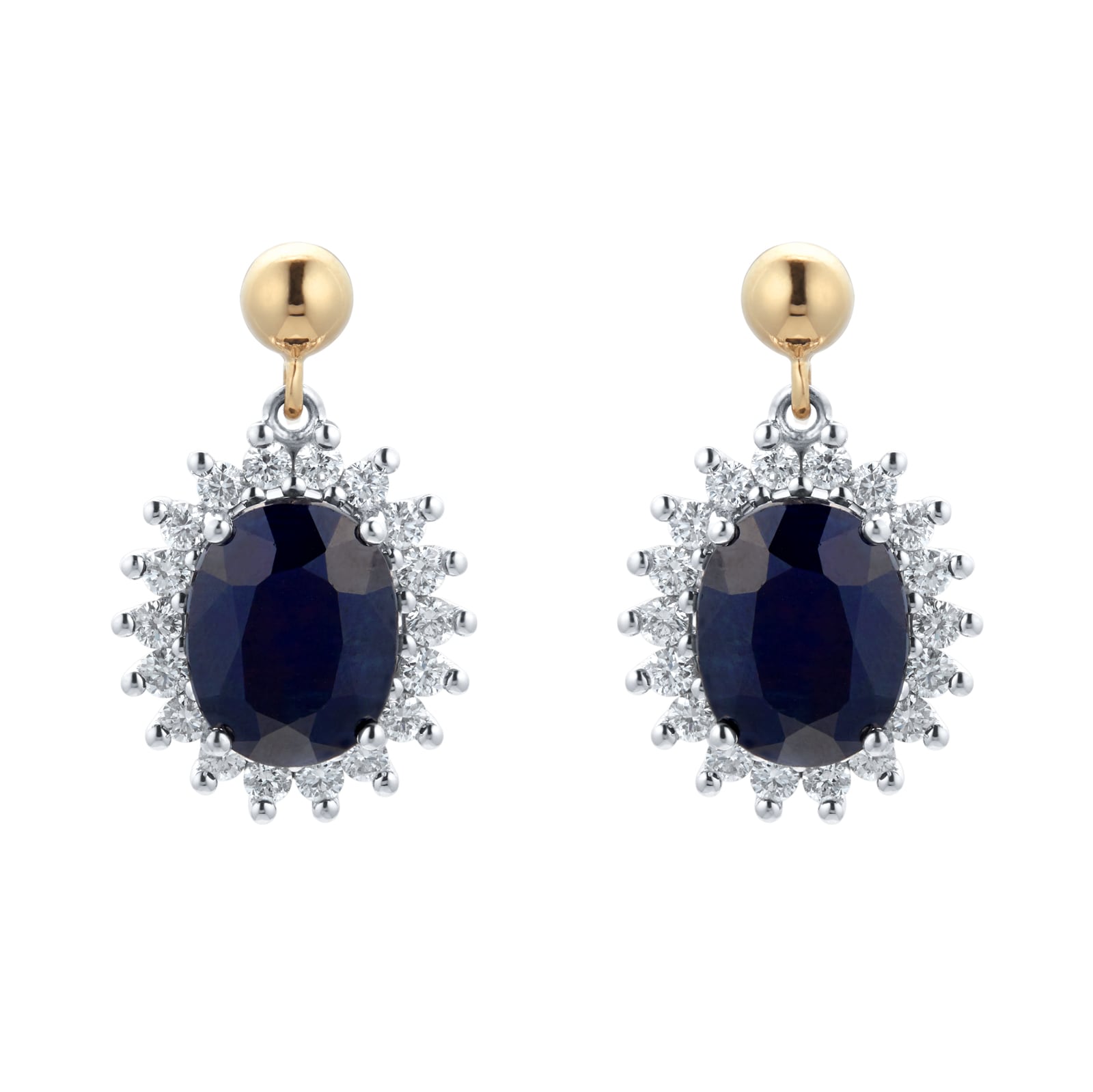 9ct Yellow and White Gold Sapphire and Diamond Drop Earrings