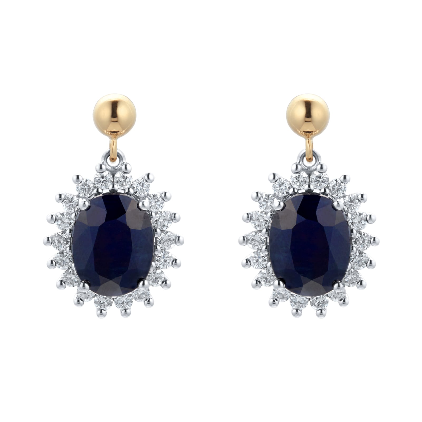By Request 9ct Yellow and White Gold Sapphire and Diamond Drop Earrings