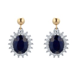 37893097 - 9ct Yellow and White Gold Sapphire and Diamond Drop Earrings