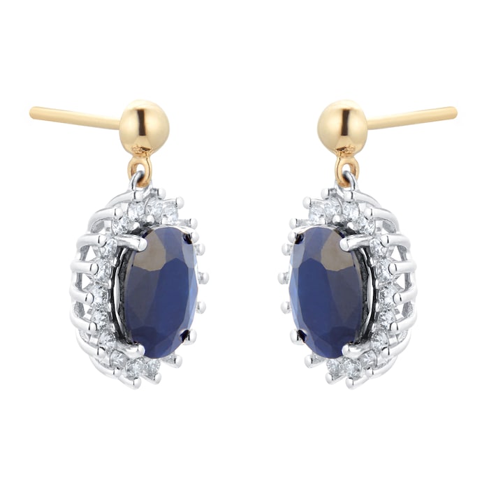 By Request 9ct Yellow and White Gold Sapphire and Diamond Drop Earrings