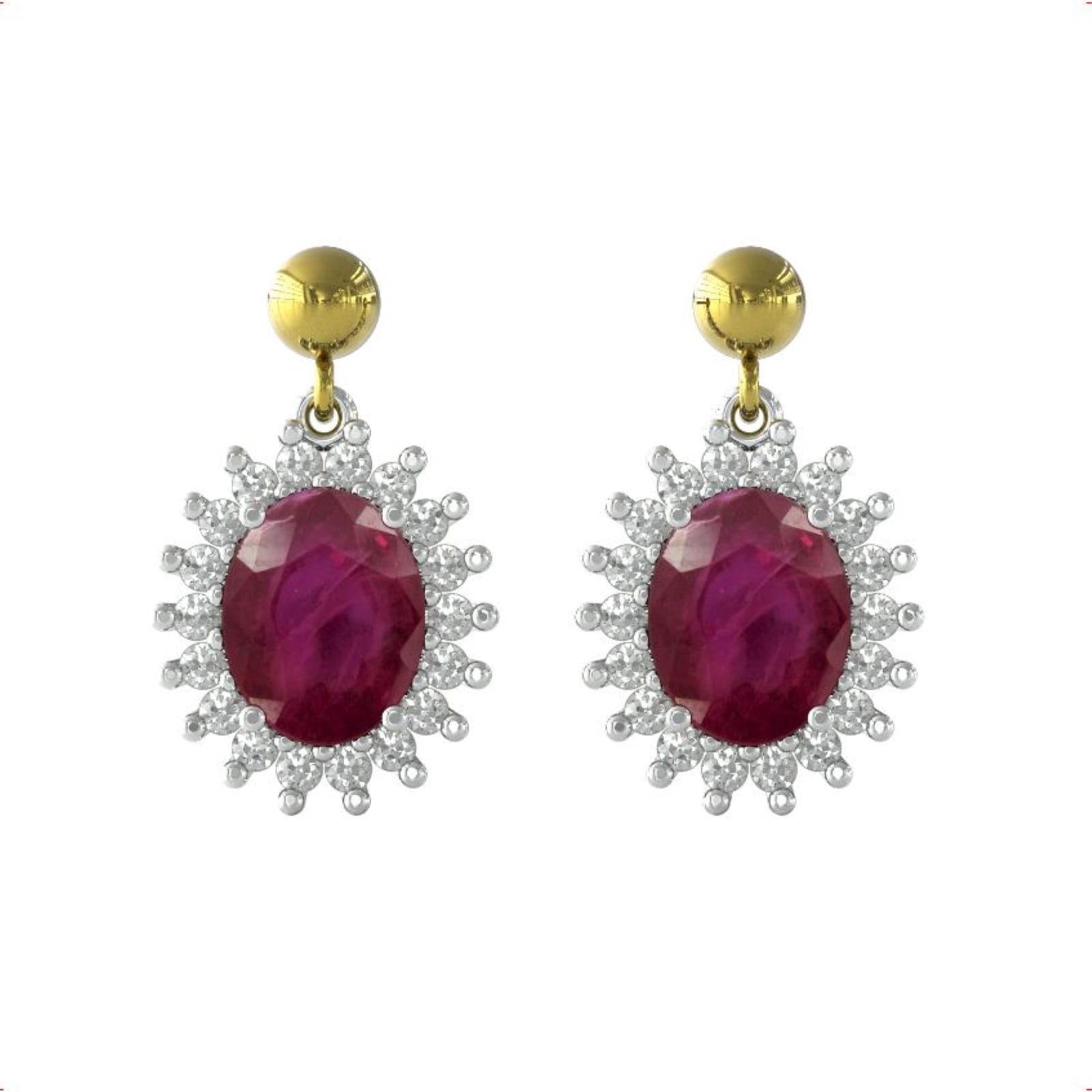 18ct Yellow and White Gold Ruby and Diamond Drop Earrings