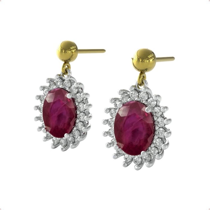 By Request 18ct Yellow and White Gold Ruby and Diamond Drop Earrings
