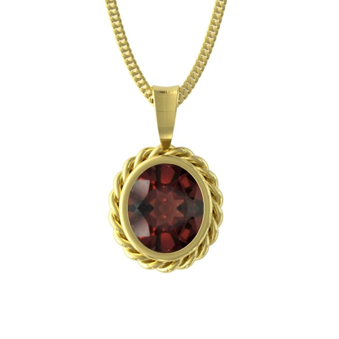 By Request 9ct Yellow Gold Garnet Rope Edge Pendant