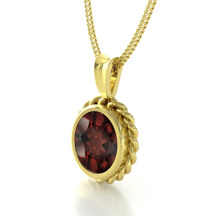 By Request 9ct Yellow Gold Garnet Rope Edge Pendant