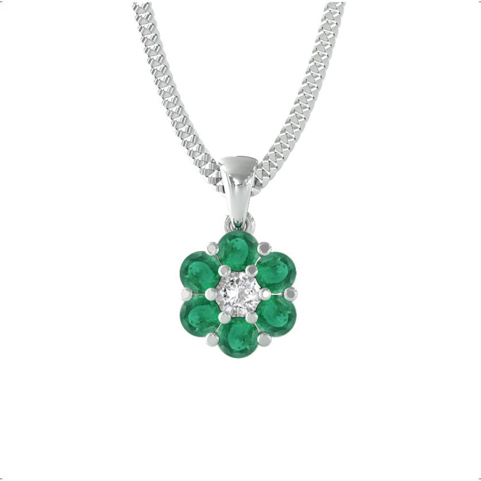 By Request 9ct White Gold Emerald & Diamond Cluster Pendant