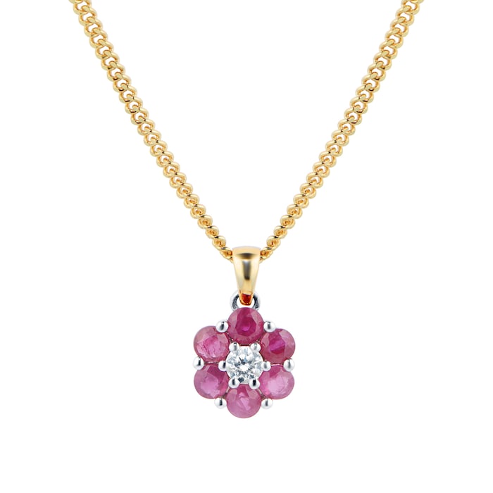 By Request 9ct Yellow Gold Ruby & Diamond Cluster Pendant