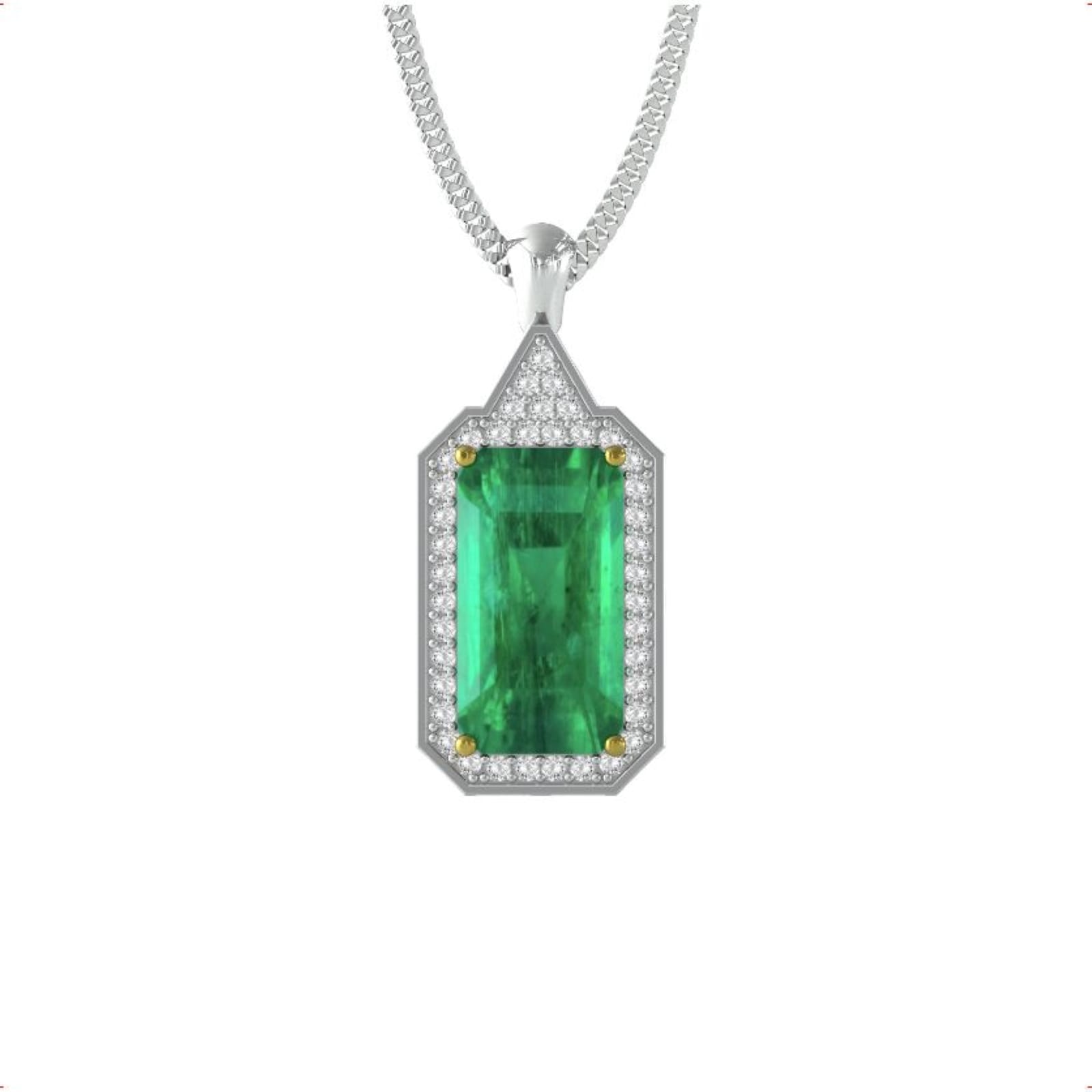 18ct Yellow and White Gold Emerald and Diamond Halo Pendant