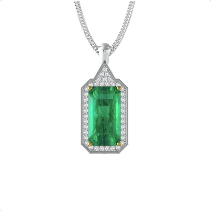 By Request 18ct Yellow and White Gold Emerald and Diamond Halo Pendant