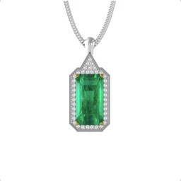 37893105 - 18ct Yellow and White Gold Emerald and Diamond Halo Pendant