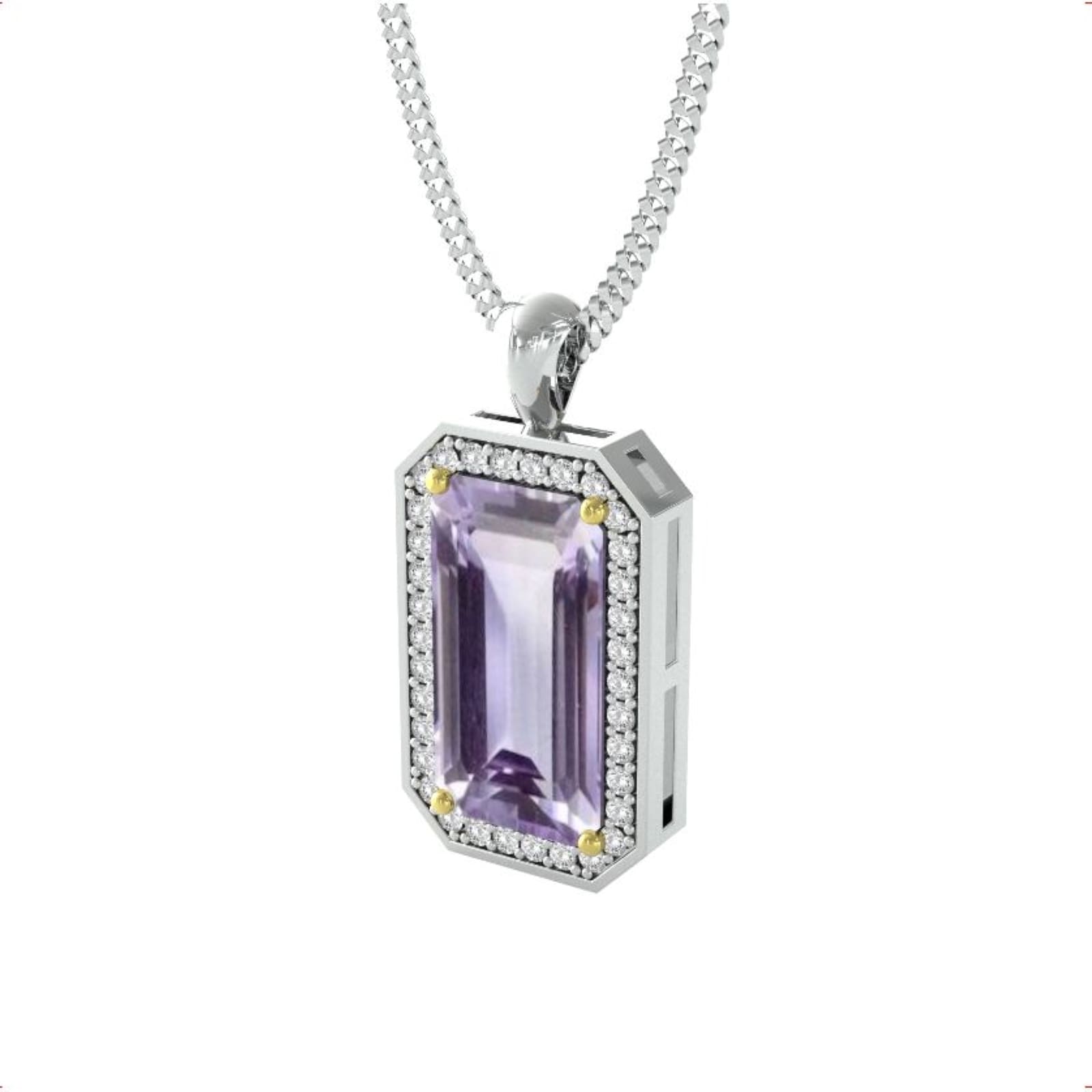 18ct Yellow and White Gold Amethyst and Diamond Halo Pendant