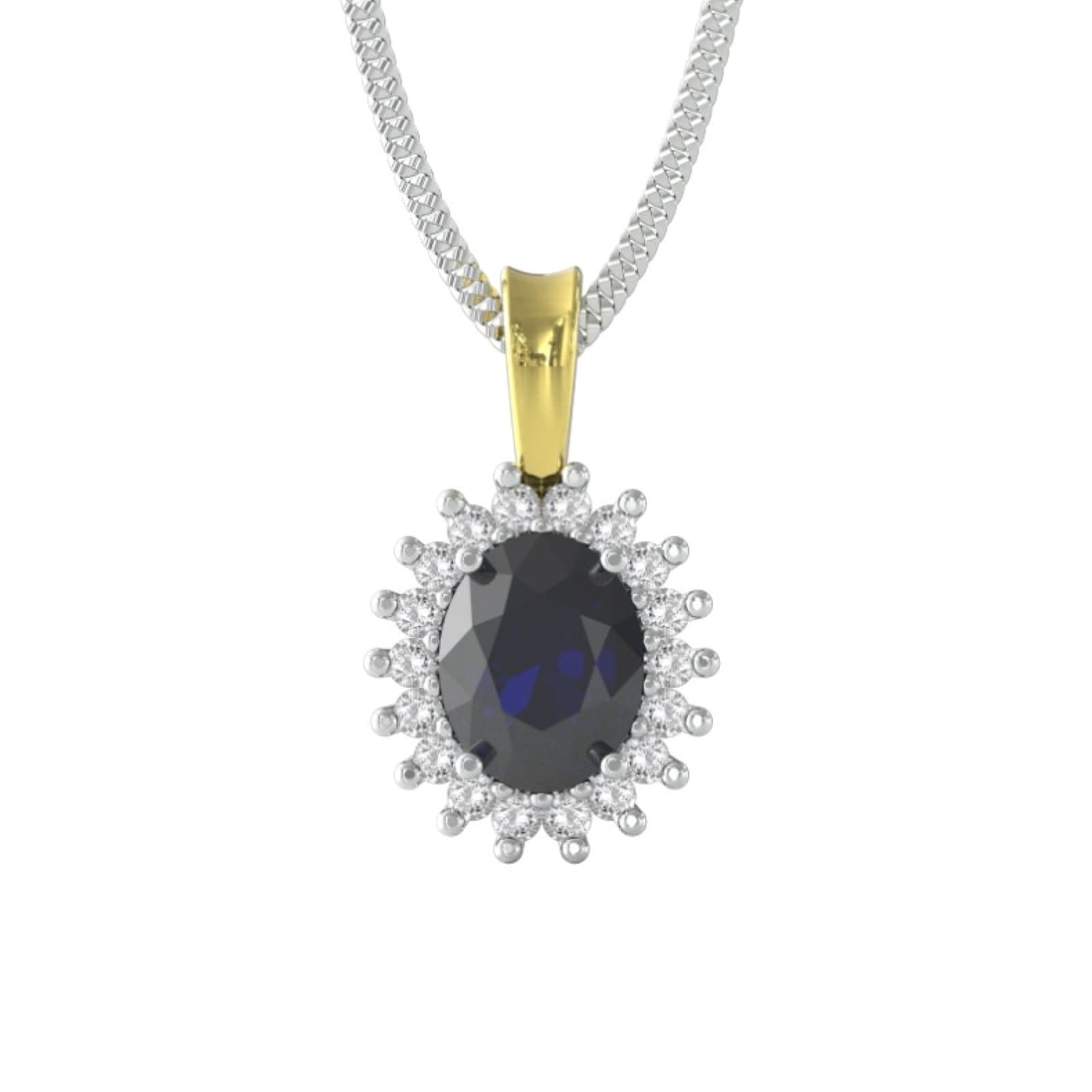 9ct Yellow and White Gold Sapphire and Diamond Cluster Pendant