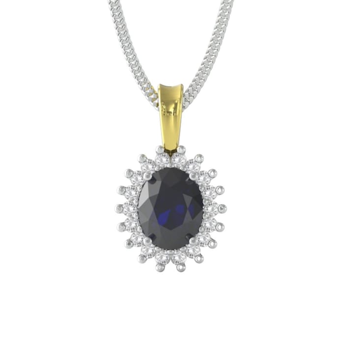 By Request 9ct Yellow and White Gold Sapphire and Diamond Cluster Pendant