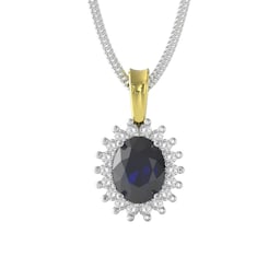 37893107 - 9ct Yellow and White Gold Sapphire and Diamond Cluster Pendant
