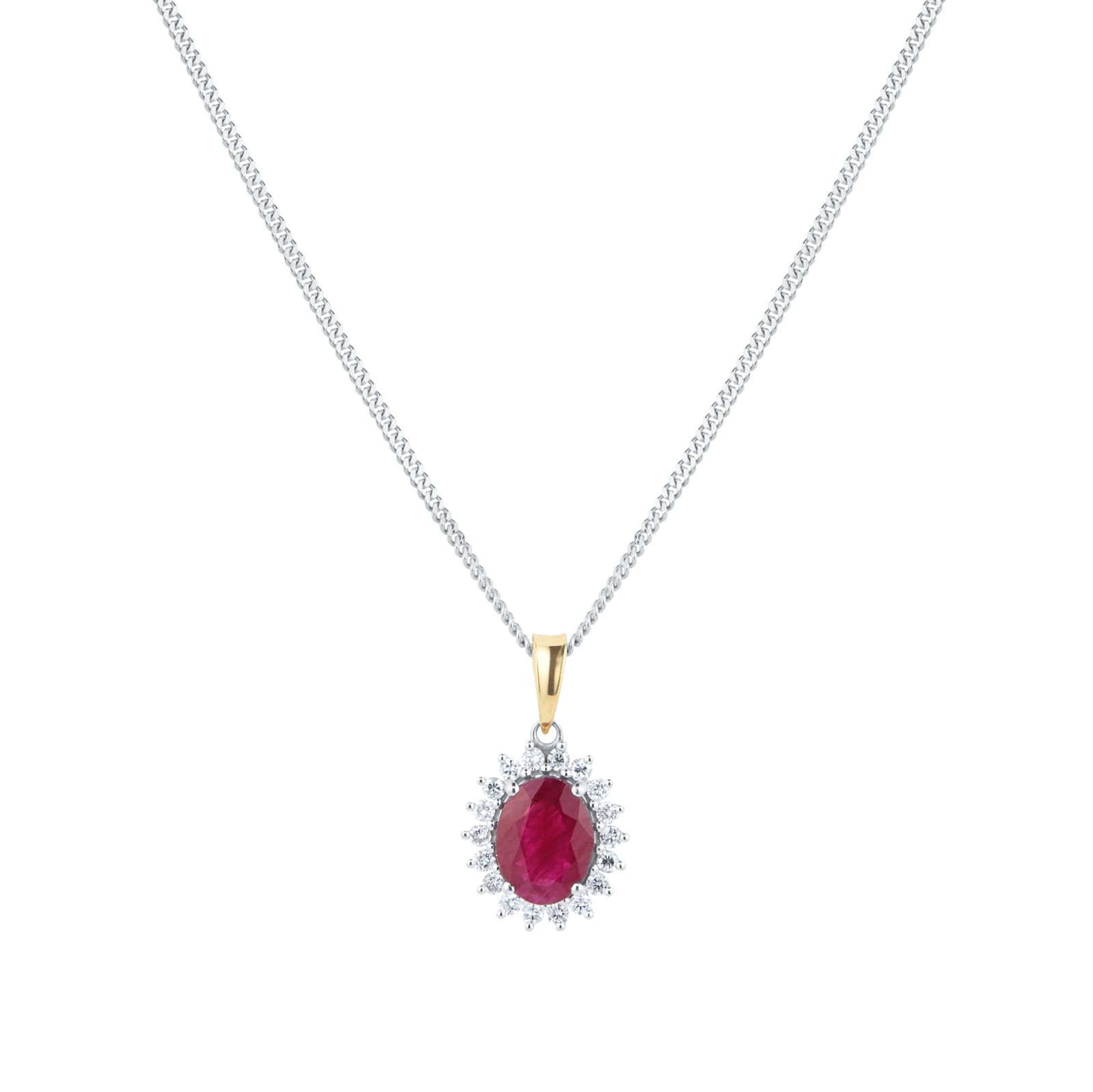 18ct Yellow and White Gold Ruby and Diamond Cluster Pendant