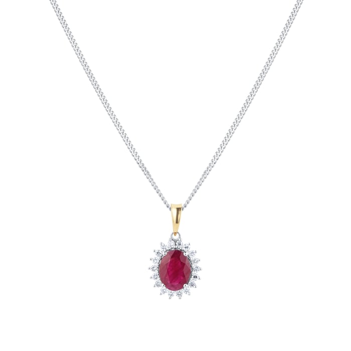 By Request 18ct Yellow and White Gold Ruby and Diamond Cluster Pendant