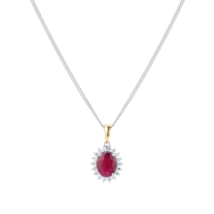 By Request 18ct White & Yellow Gold Ruby and Diamond Cluster Pendant