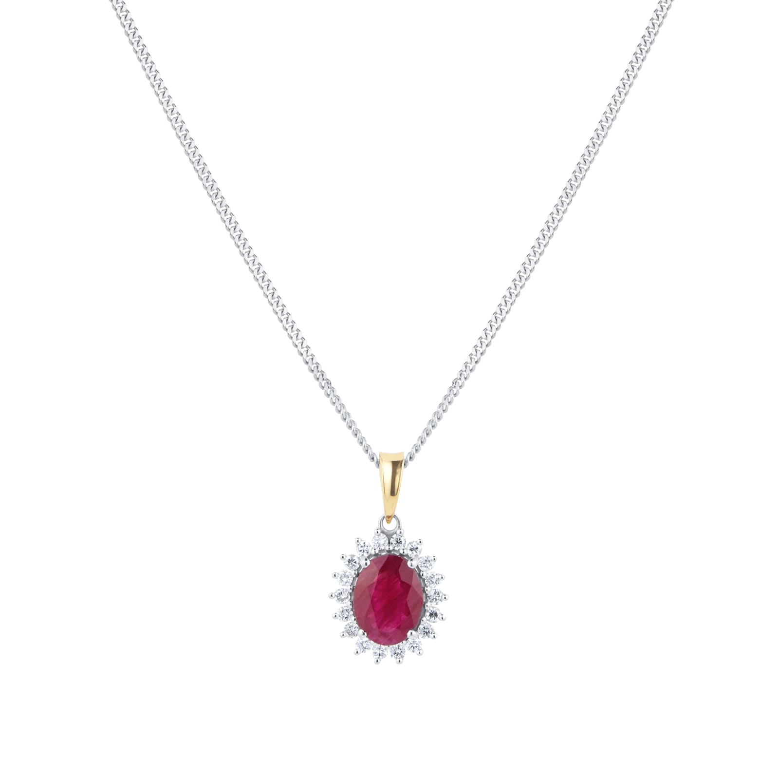 By Request 18ct White & Yellow Gold Ruby and Diamond Cluster Pendant