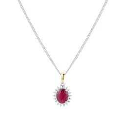 37893108 - 18ct White & Yellow Gold Ruby and Diamond Cluster Pendant