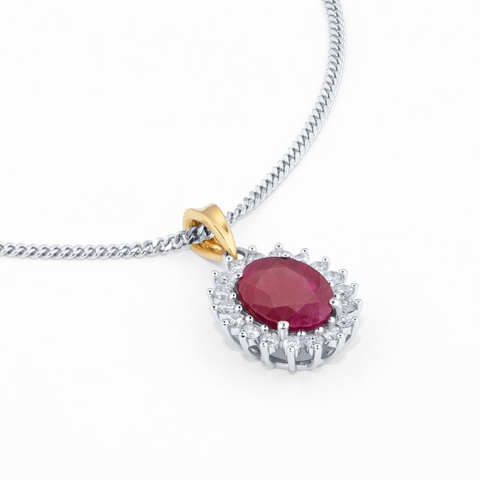 By Request 18ct White & Yellow Gold Ruby and Diamond Cluster Pendant