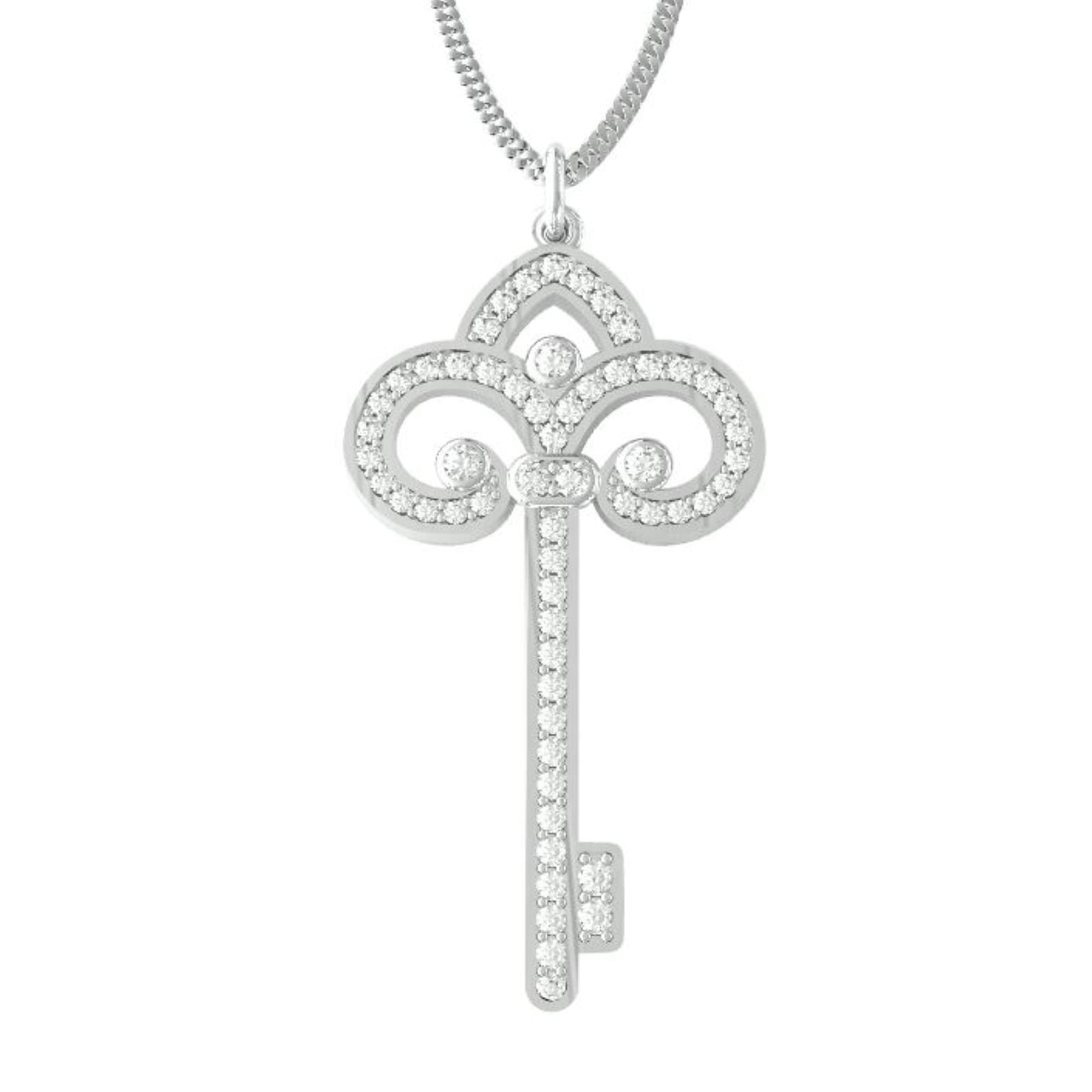 By Request 9ct White Gold Fleur De Lis Diamond Key Pendant