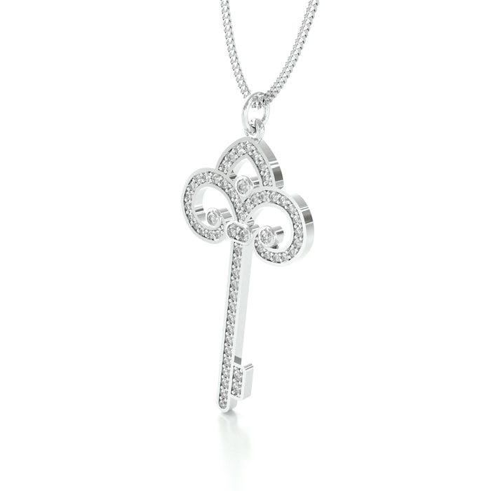 By Request 9ct White Gold Fleur De Lis Diamond Key Pendant