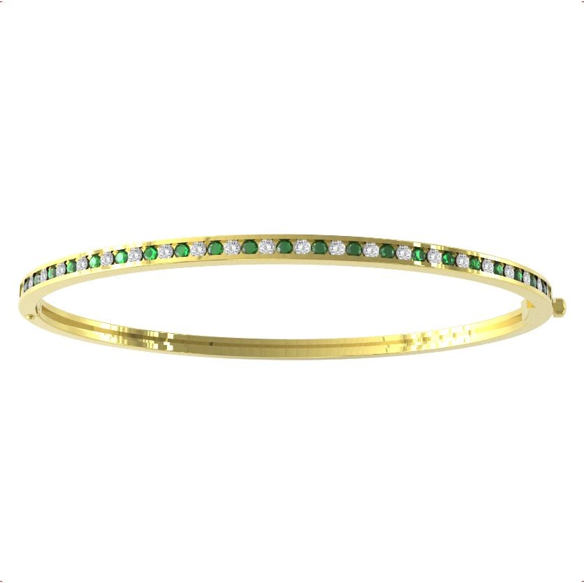 9ct Yellow Gold Emerald and Diamond 0.55cttw Bangle