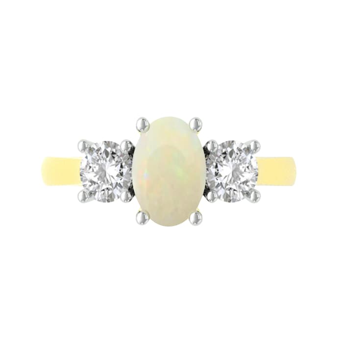 By Request 18ct Yellow Gold Oval Opal & 0.72ct Diamond 3 Stone Ring